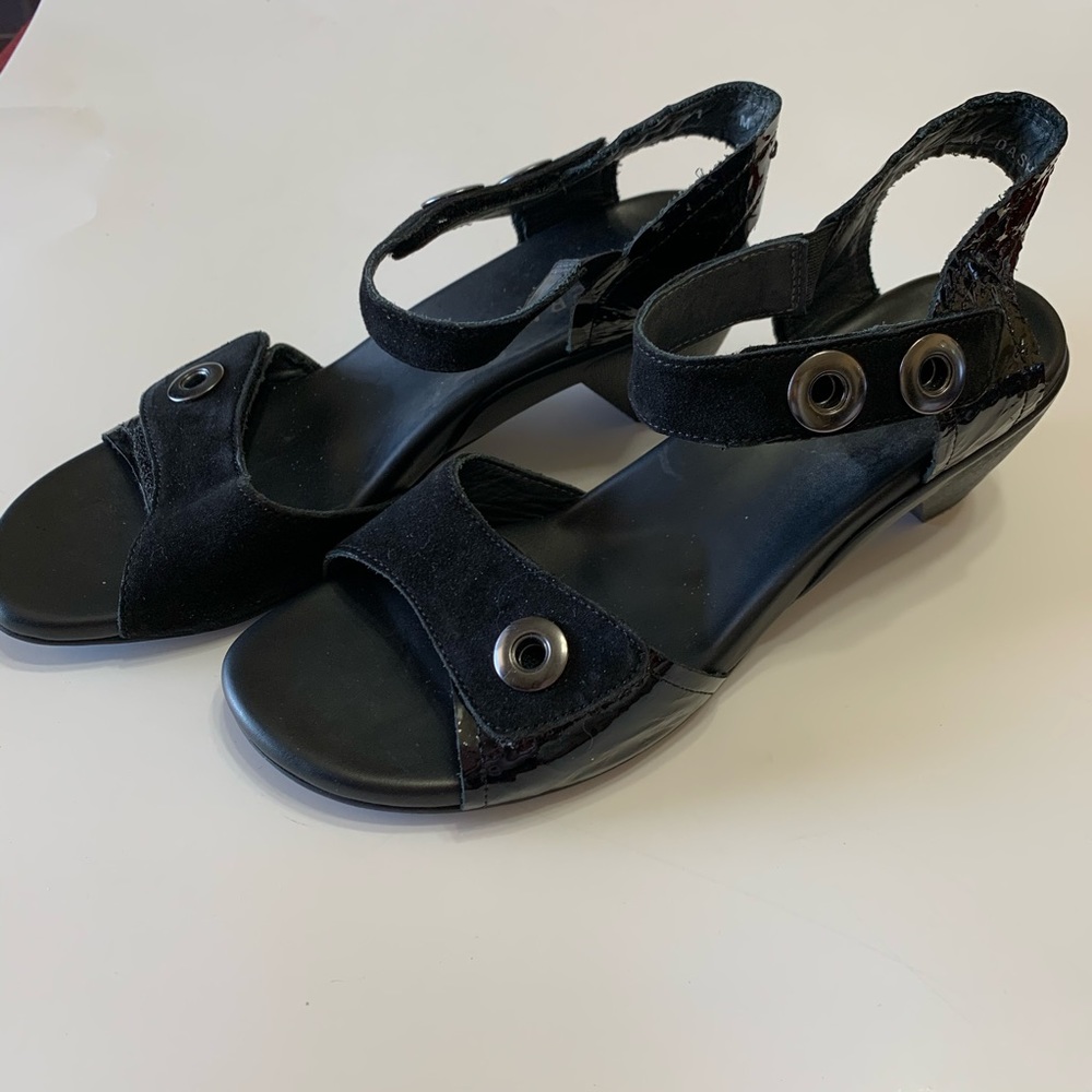 - Ziera Dash black patton leather and suede sandals